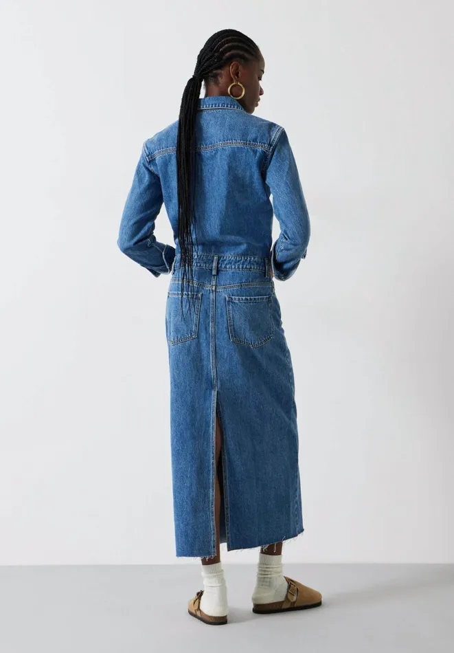 Hush Dresses Women Tate Denim Maxi Shirt Dress Mid Authentic Wash