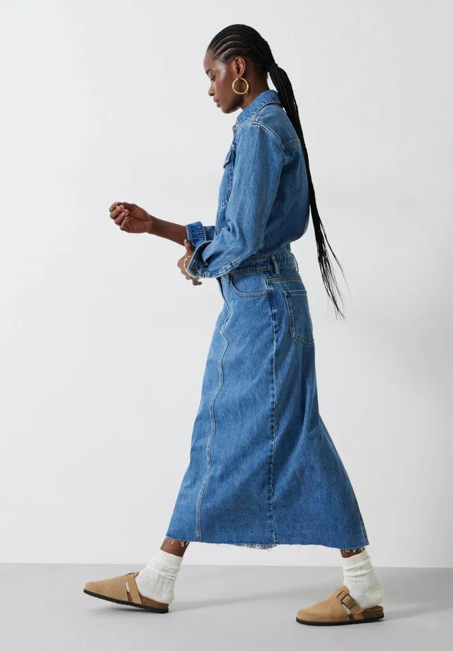 Hush Dresses Women Tate Denim Maxi Shirt Dress Mid Authentic Wash