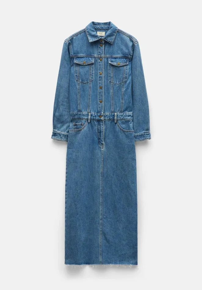 Hush Dresses Women Tate Denim Maxi Shirt Dress Mid Authentic Wash