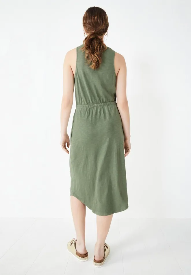 Hush Dresses Women VNeck Cotton Jersey Midi Dress Khaki
