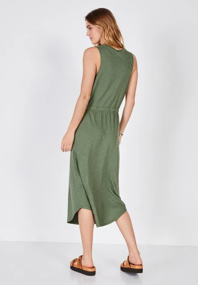 Hush Dresses Women VNeck Cotton Jersey Midi Dress Khaki