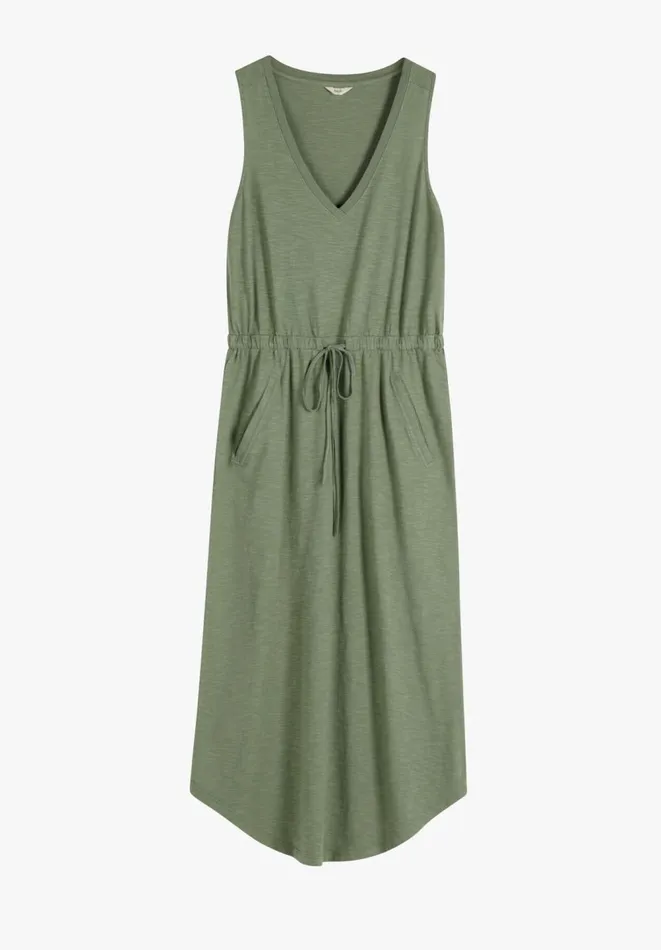 Hush Dresses Women VNeck Cotton Jersey Midi Dress Khaki