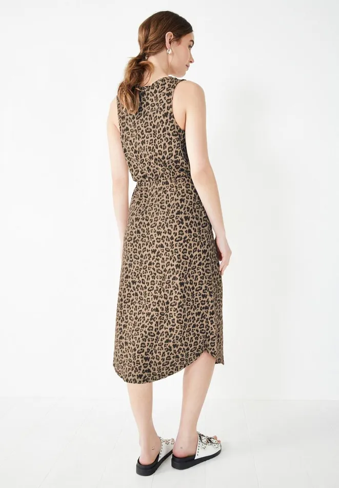 Hush Dresses Women VNeck Cotton Jersey Midi Dress Leopard