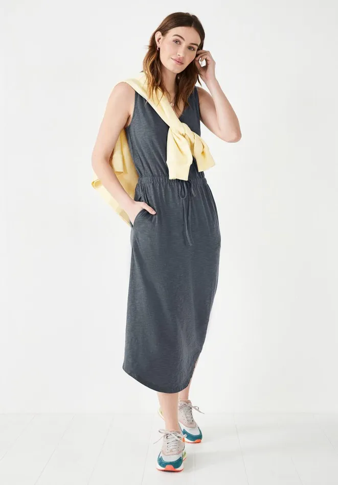Hush Dresses Women VNeck Midi Jersey Dress Washed Black