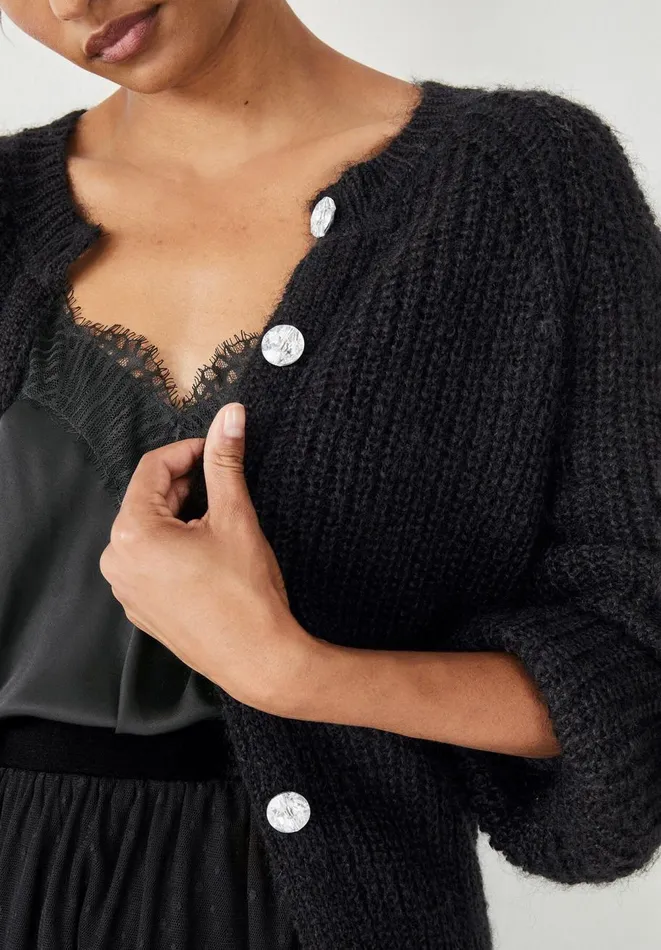 Hush Jumpers and Cardigans Women Blake Gem Button Fluffy Cardigan Black Hush Jumpers and Cardigans Women Blake Gem Button Fluffy Cardigan Black