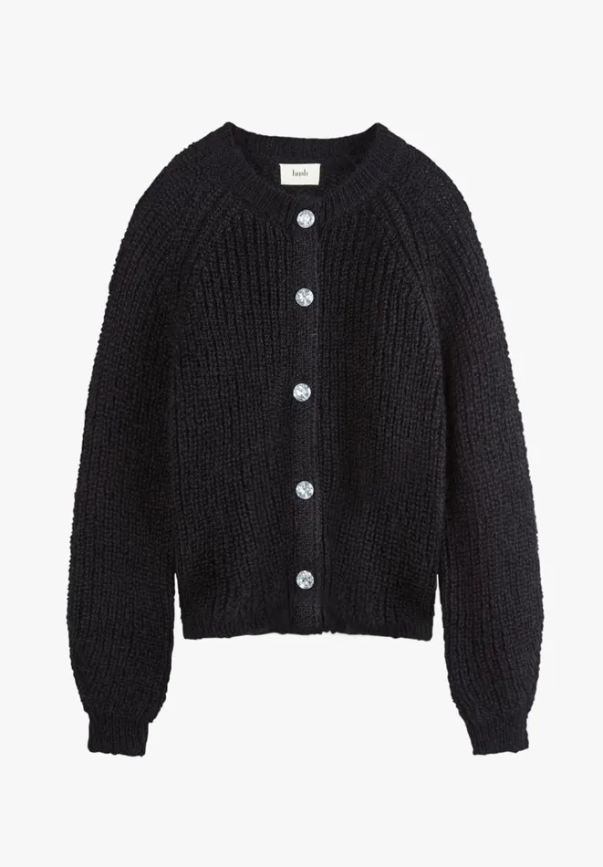 Hush Jumpers and Cardigans Women Blake Gem Button Fluffy Cardigan Black Hush Jumpers and Cardigans Women Blake Gem Button Fluffy Cardigan Black
