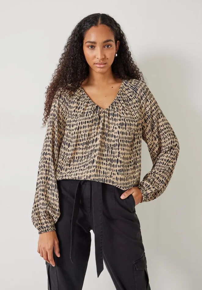 Hush Shirts and Blouses Women Elise Relaxed VNeck Printed Blouse Contrast Mark Neutral