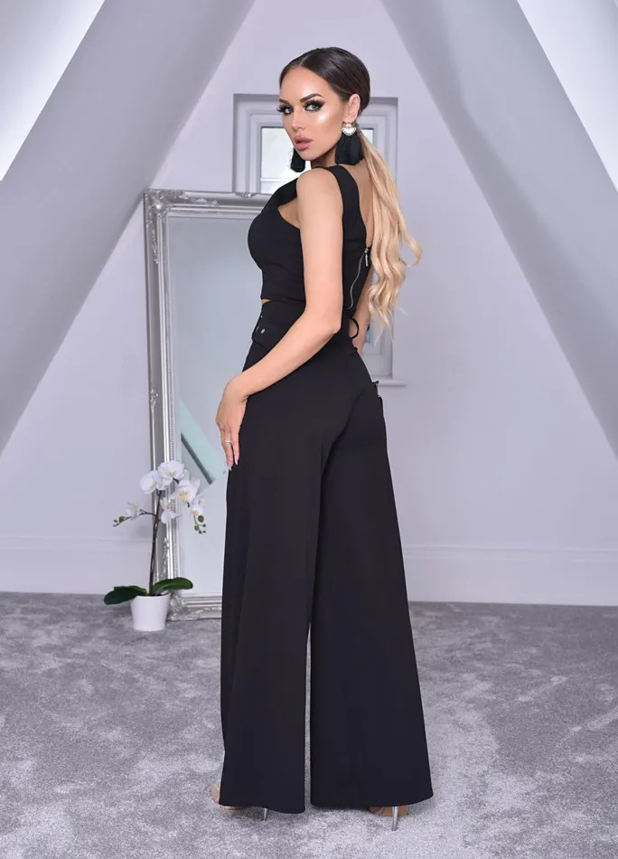 Imogen Black Crop Top And Belted Palazzo CoOrd Set Women Missfiga CoOrds Imogen Black Crop Top And Belted Palazzo CoOrd Set Women Missfiga CoOrds