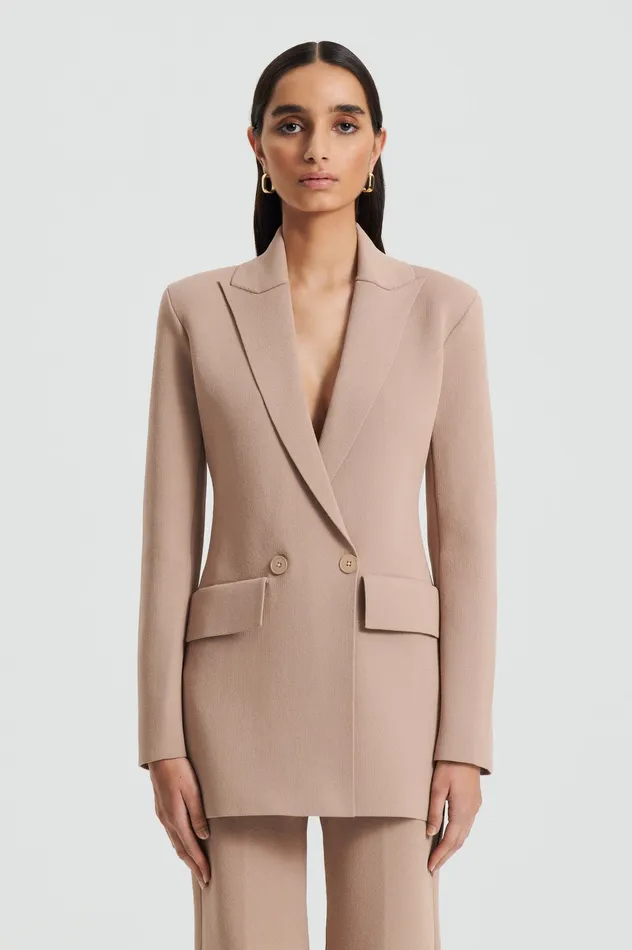 Jackets Scanlan Theodore Women CREPE KNIT TAILORED BLAZER OAT Jackets Scanlan Theodore Women CREPE KNIT TAILORED BLAZER OAT