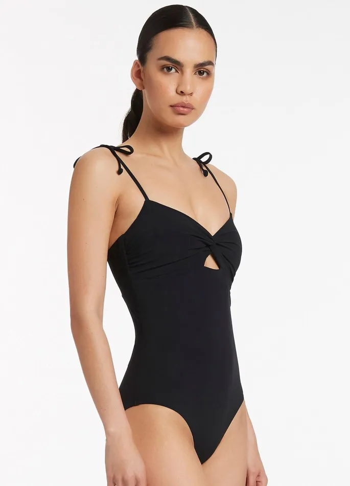 Jetset Twist Front One Piece Black Women JETS Australia Tank One Piece