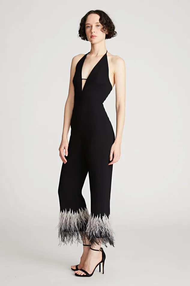 Jumpsuits Women Halston Kaitlyn Jumpsuit In Moss Crepe Black Jumpsuits Women Halston Kaitlyn Jumpsuit In Moss Crepe Black