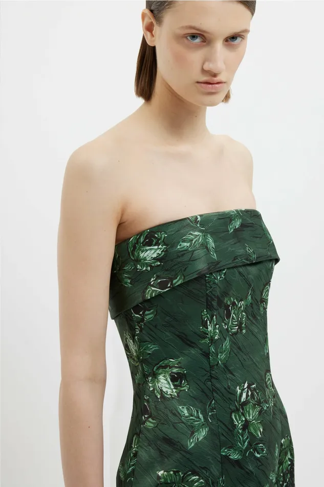 Keeley Strapless Dress In Green Roses Marble Print Dresses Emilia Wickstead Women Keeley Strapless Dress In Green Roses Marble Print Dresses Emilia Wickstead Women