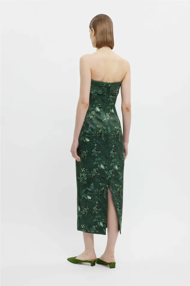 Keeley Strapless Dress In Green Roses Marble Print Dresses Emilia Wickstead Women Keeley Strapless Dress In Green Roses Marble Print Dresses Emilia Wickstead Women