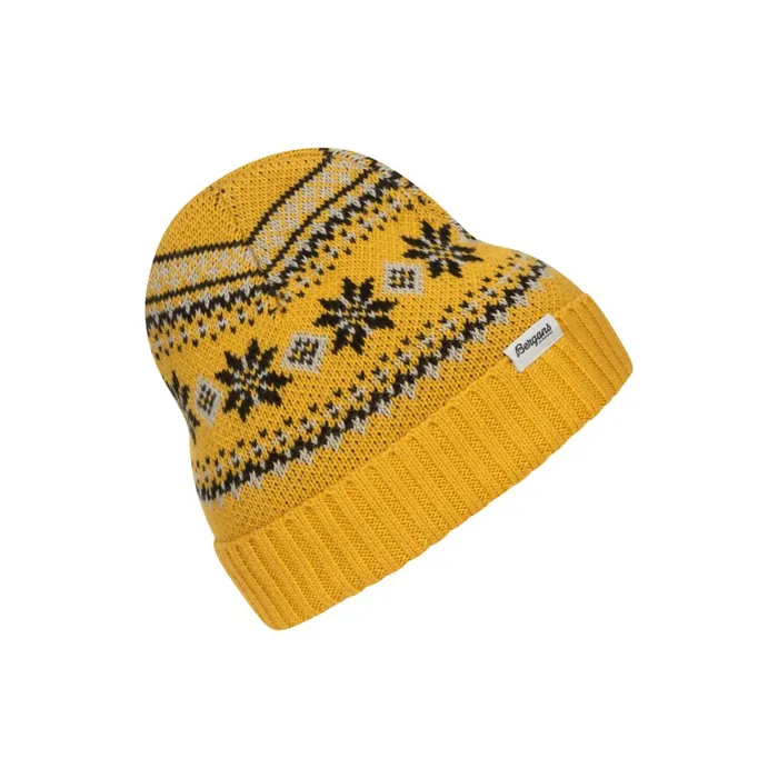 Kids Bergans Of Norway Beanies And Balaclava Jacquard Beanie Light Golden Yellow Black