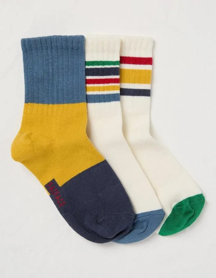Kids FatFace Socks 3 Pack Stripe Sport Socks Multi