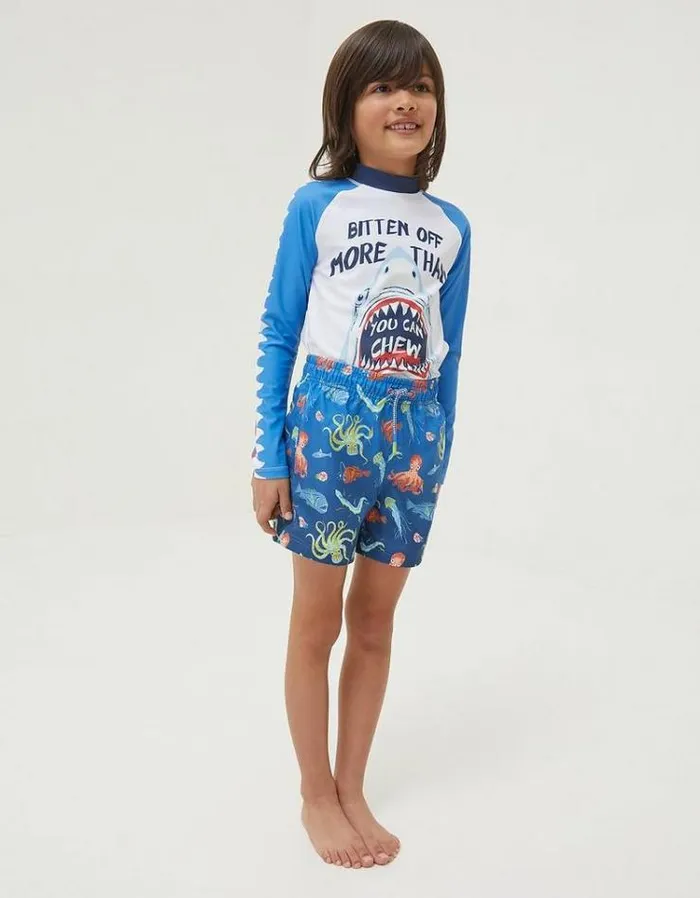Kids FatFace Swimwear Deep Sea Boardies Navy