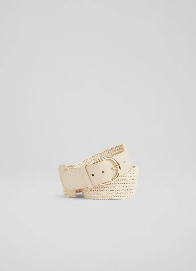 LKBennett Belts Women Eliana Cream Woven Cotton And Leather Wide Belt LKBennett Belts Women Eliana Cream Woven Cotton And Leather Wide Belt