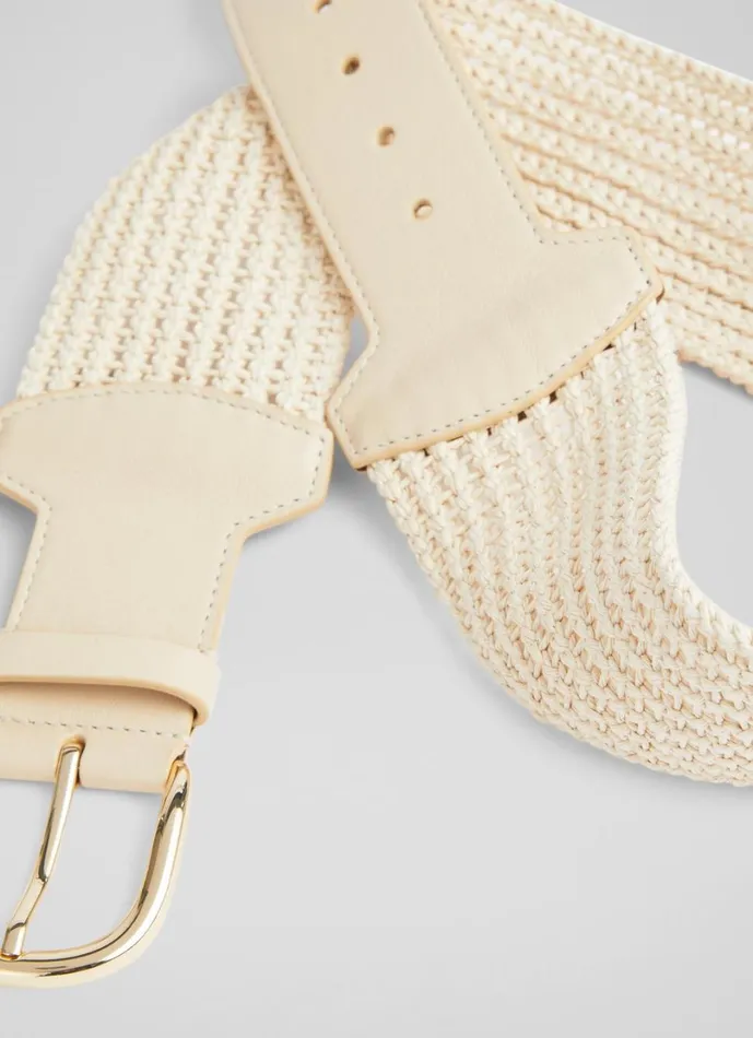 LKBennett Belts Women Eliana Cream Woven Cotton And Leather Wide Belt LKBennett Belts Women Eliana Cream Woven Cotton And Leather Wide Belt