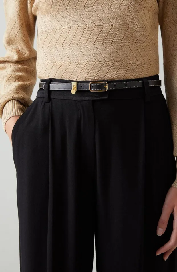 LKBennett Belts Women Molly Black Leather Skinny Belt