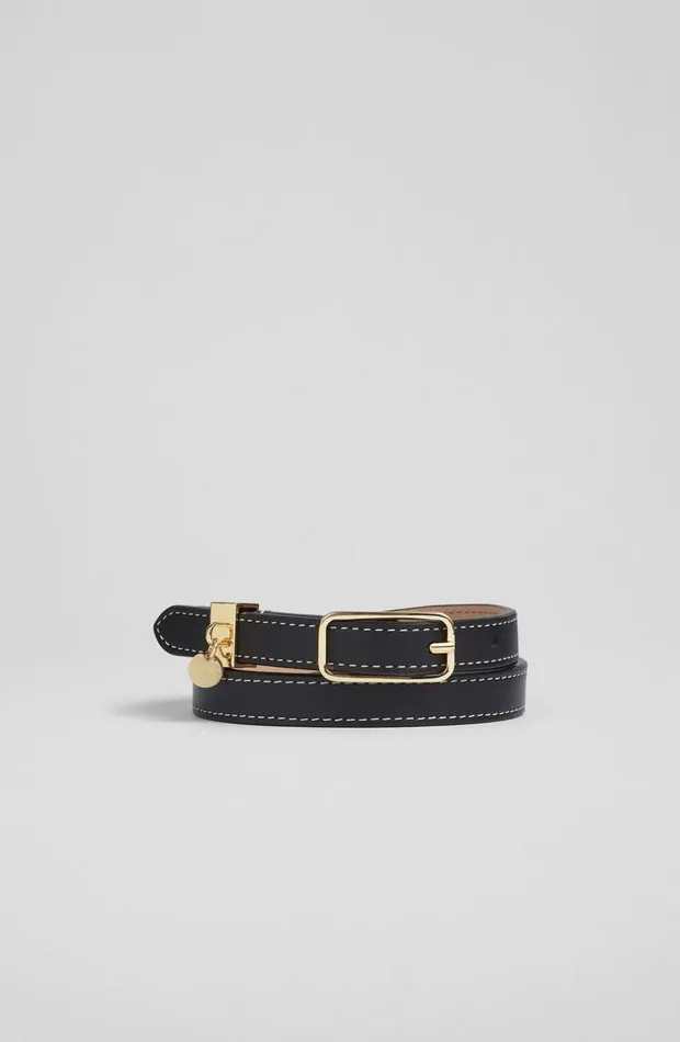 LKBennett Belts Women Molly Black Leather Skinny Belt LKBennett Belts Women Molly Black Leather Skinny Belt
