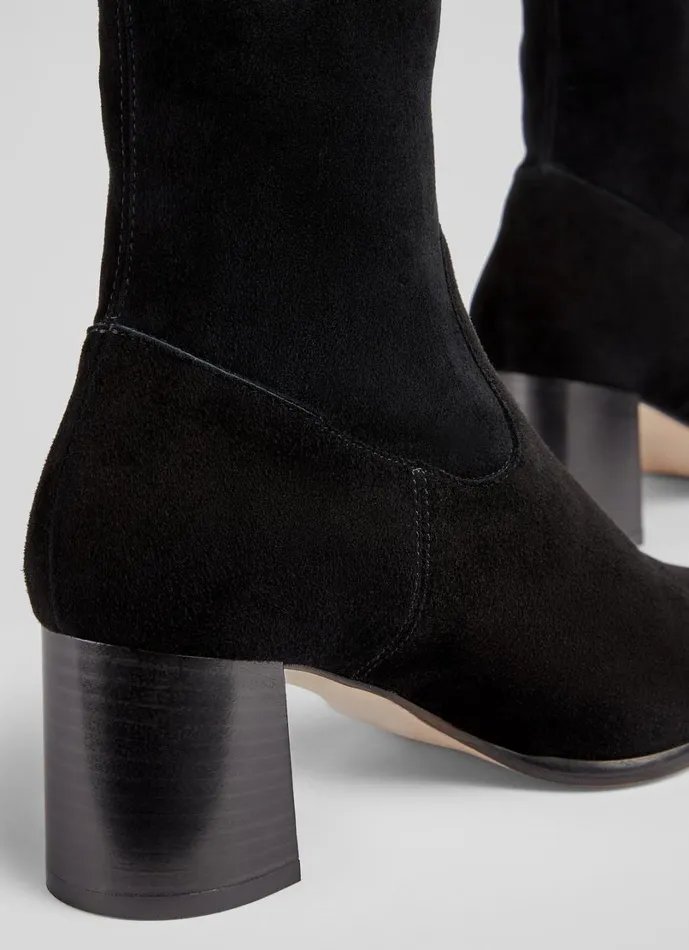 LKBennett Boots Women Harp Black Leather Block Heel Stretch Ankle Boot LKBennett Boots Women Harp Black Leather Block Heel Stretch Ankle Boot