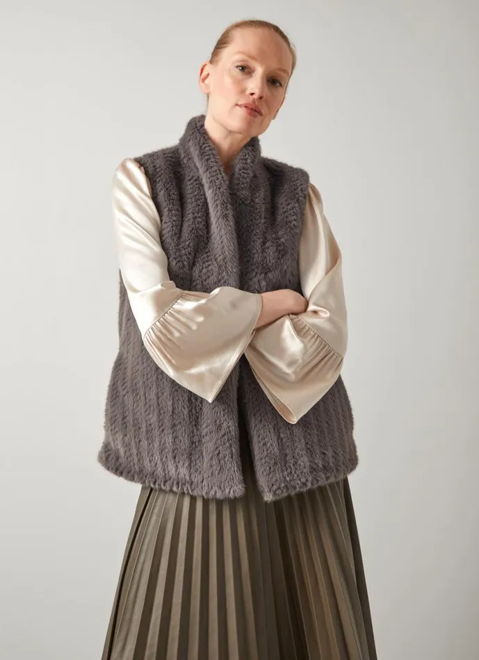 LKBennett Coats and Jackets Women Gil Grey Faux Fur Waistcoat