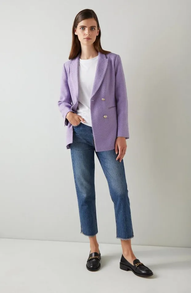 LKBennett Coats and Jackets Women Mariner Lilac Italian Tweed DoubleBreasted Jacket