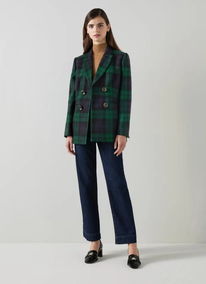 LKBennett Coats and Jackets Women Mariner Navy and Green Blackwatch Tartan Tailored Jacket LKBennett Coats and Jackets Women Mariner Navy and Green Blackwatch Tartan Tailored Jacket