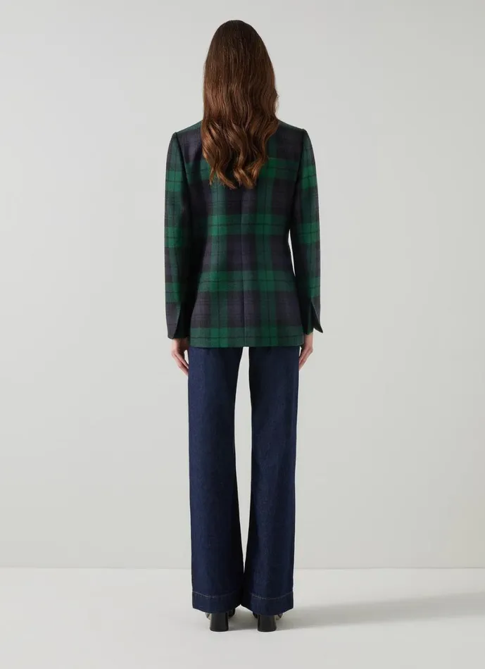 LKBennett Coats and Jackets Women Mariner Navy and Green Blackwatch Tartan Tailored Jacket LKBennett Coats and Jackets Women Mariner Navy and Green Blackwatch Tartan Tailored Jacket