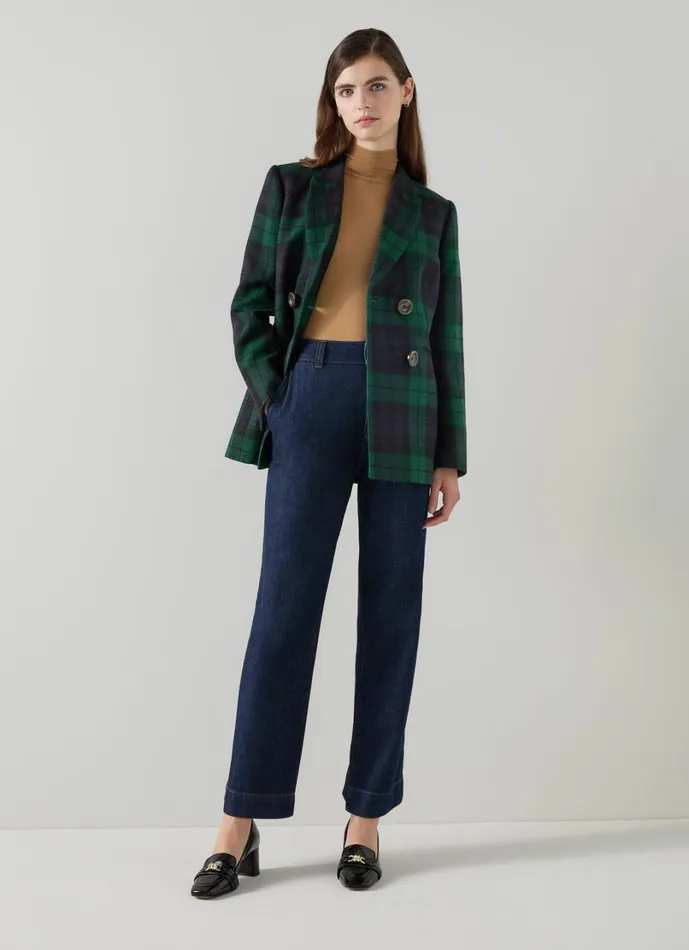 LKBennett Coats and Jackets Women Mariner Navy and Green Blackwatch Tartan Tailored Jacket LKBennett Coats and Jackets Women Mariner Navy and Green Blackwatch Tartan Tailored Jacket