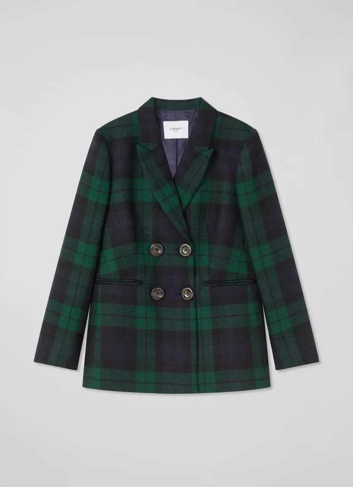 LKBennett Coats and Jackets Women Mariner Navy and Green Blackwatch Tartan Tailored Jacket LKBennett Coats and Jackets Women Mariner Navy and Green Blackwatch Tartan Tailored Jacket