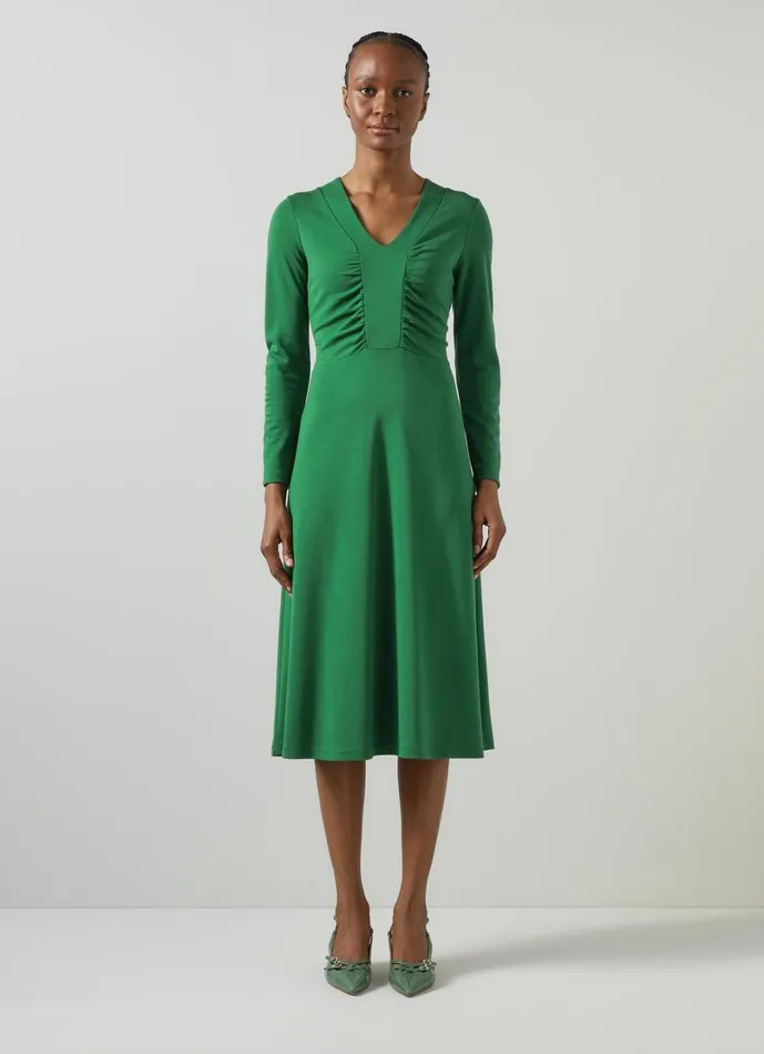 LKBennett Dresses Women Lacey Verdant Green Gathered Bust LENZING ECOVERO Viscose Midi Dress LKBennett Dresses Women Lacey Verdant Green Gathered Bust LENZING ECOVERO Viscose Midi Dress