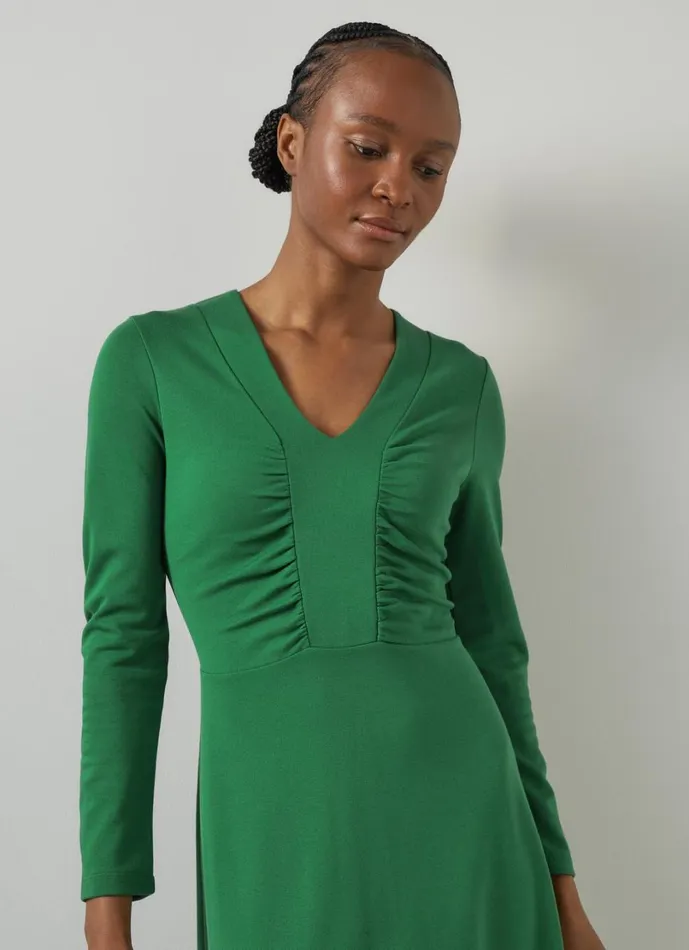 LKBennett Dresses Women Lacey Verdant Green Gathered Bust LENZING ECOVERO Viscose Midi Dress LKBennett Dresses Women Lacey Verdant Green Gathered Bust LENZING ECOVERO Viscose Midi Dress