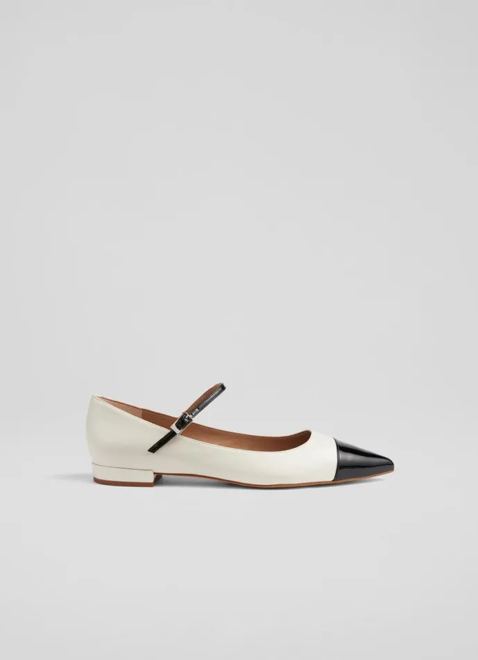 LKBennett Flats Women Monty Cream And Black Leather Mary Jane Pumps