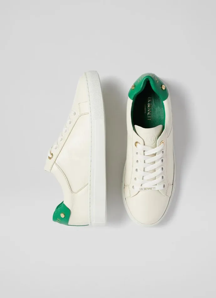 LKBennett Flats Women Signature Cream And Green Leather Trainers