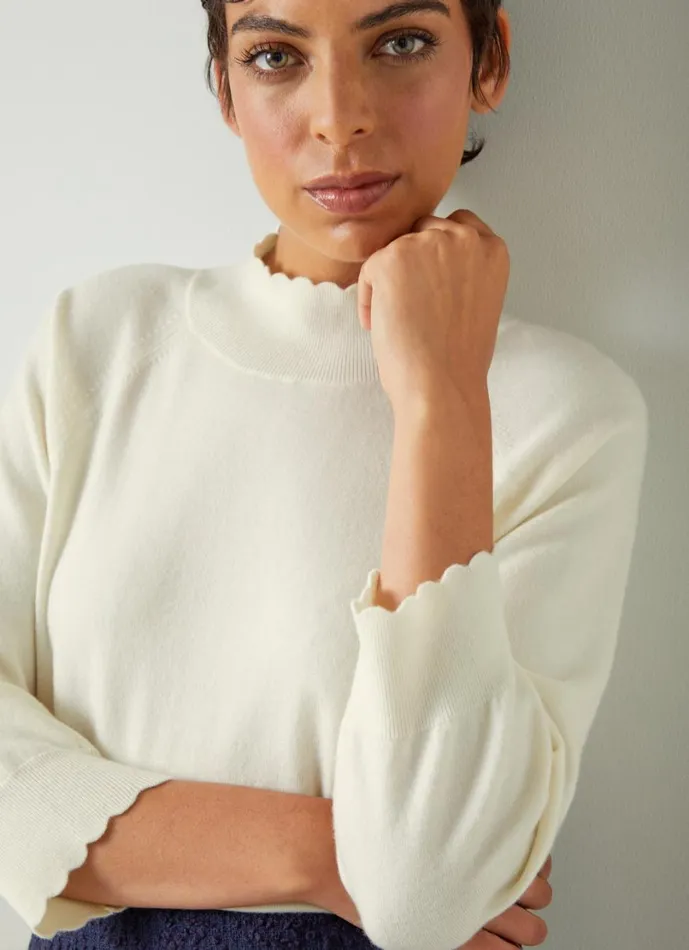 LKBennett Knitwear Women Betty Cream Sustainably Sourced Merino Wool Scallop Edge Jumper LKBennett Knitwear Women Betty Cream Sustainably Sourced Merino Wool Scallop Edge Jumper