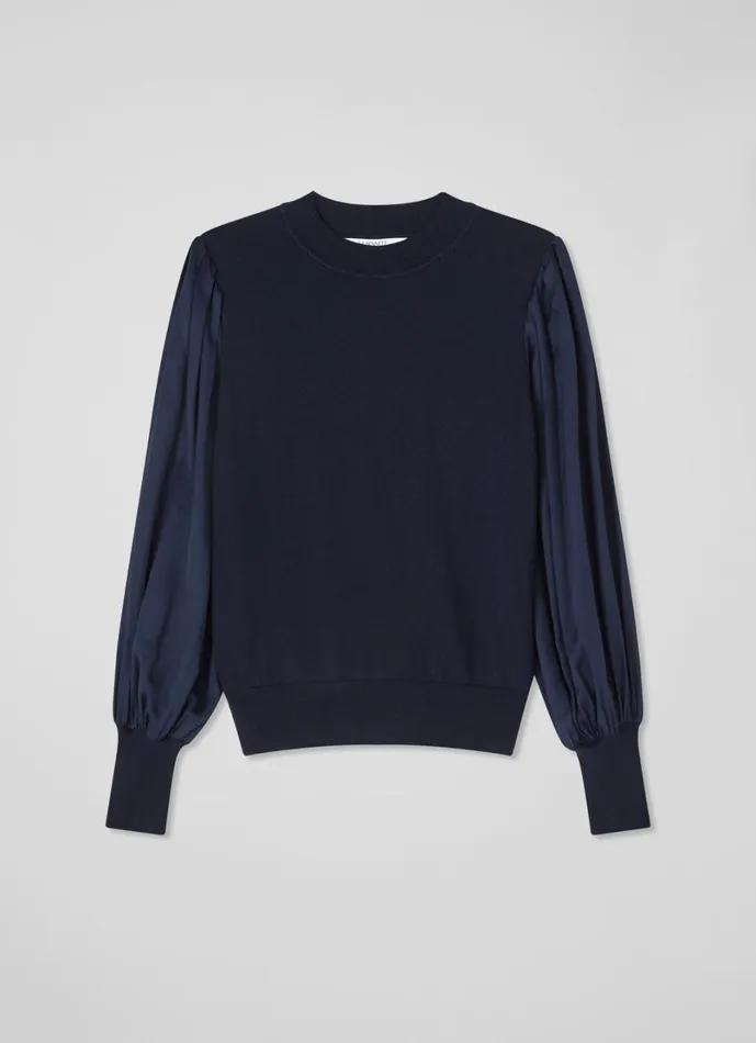 LKBennett Knitwear Women Erica Spring Navy Mixed Media Knitted Top LKBennett Knitwear Women Erica Spring Navy Mixed Media Knitted Top