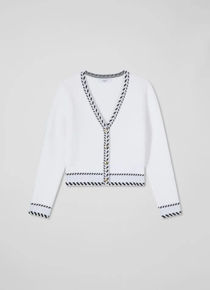 LKBennett Knitwear Women River Cream and Black Boxy Textured Cardigan LKBennett Knitwear Women River Cream and Black Boxy Textured Cardigan