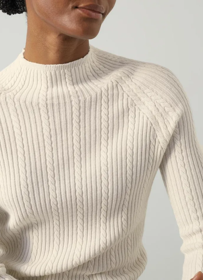 LKBennett Knitwear Women West Coconut Milk Cable Stitch Sweater LKBennett Knitwear Women West Coconut Milk Cable Stitch Sweater