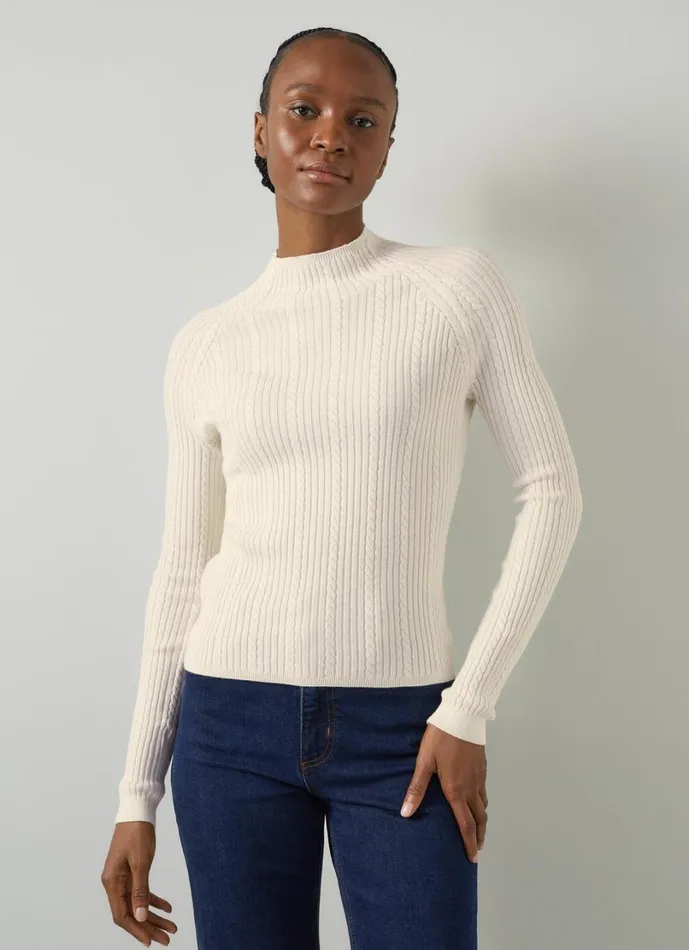 LKBennett Knitwear Women West Coconut Milk Cable Stitch Sweater LKBennett Knitwear Women West Coconut Milk Cable Stitch Sweater