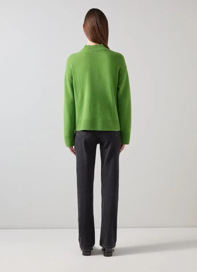 LKBennett Knitwear Women Zoe Bright Green Split Detail Boxy Knit Jumper LKBennett Knitwear Women Zoe Bright Green Split Detail Boxy Knit Jumper