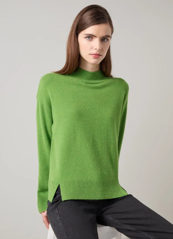 LKBennett Knitwear Women Zoe Bright Green Split Detail Boxy Knit Jumper LKBennett Knitwear Women Zoe Bright Green Split Detail Boxy Knit Jumper
