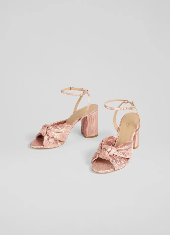 LKBennett Sandals Women Eliana Pink Crinkle Satin Sandals LKBennett Sandals Women Eliana Pink Crinkle Satin Sandals