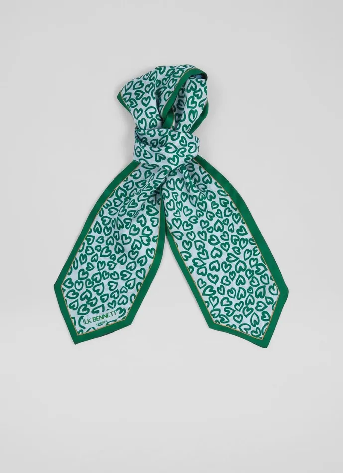 LKBennett Scarves and Wraps Women Edeline Green And Blue Heart Print Silk Skinny Scarf