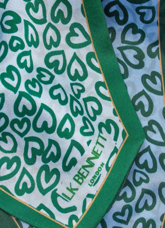 LKBennett Scarves and Wraps Women Edeline Green And Blue Heart Print Silk Skinny Scarf LKBennett Scarves and Wraps Women Edeline Green And Blue Heart Print Silk Skinny Scarf