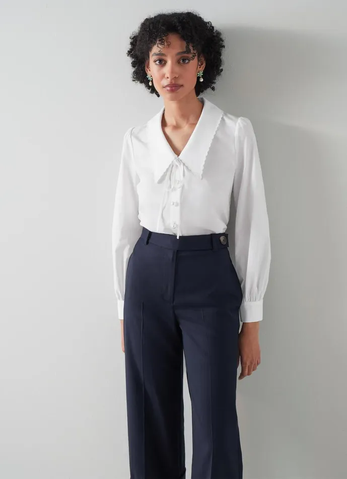 LKBennett Tops Women Beecham White Cotton Collar Blouse LKBennett Tops Women Beecham White Cotton Collar Blouse
