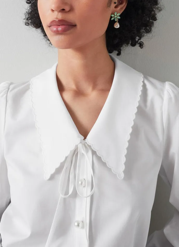 LKBennett Tops Women Beecham White Cotton Collar Blouse LKBennett Tops Women Beecham White Cotton Collar Blouse