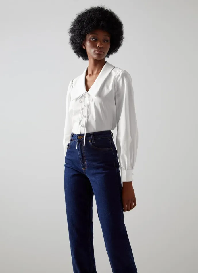 LKBennett Tops Women Beecham White Cotton Collar Blouse LKBennett Tops Women Beecham White Cotton Collar Blouse