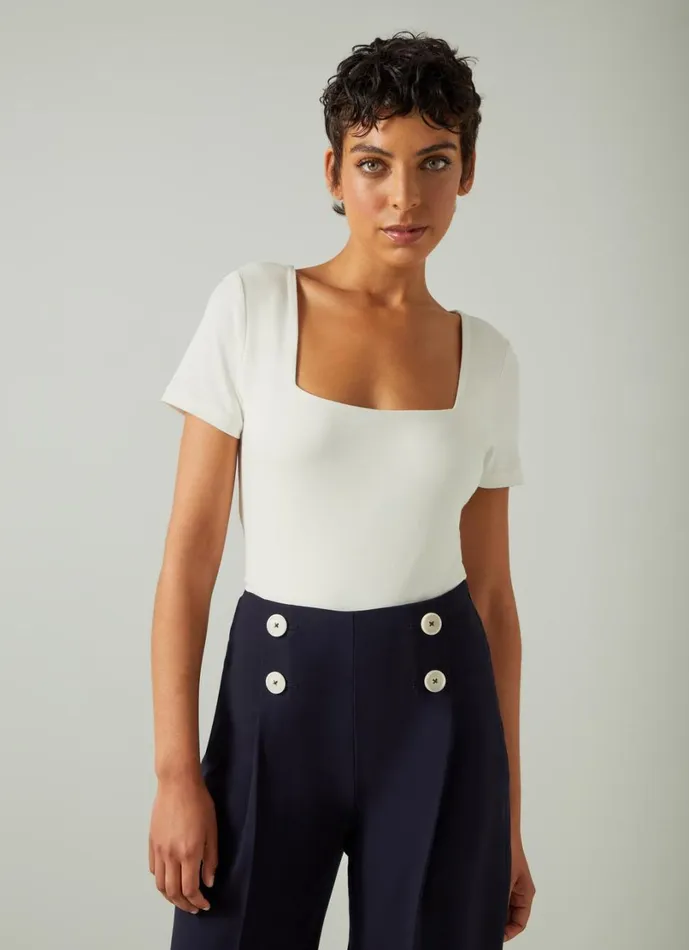 LKBennett Tops Women Tasha Cream Jersey Square Neck Top LKBennett Tops Women Tasha Cream Jersey Square Neck Top