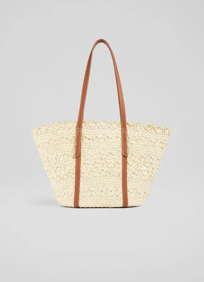 LKBennett Tote Bags Women Didi Natural Raffia Scallop Edge Basket Bag LKBennett Tote Bags Women Didi Natural Raffia Scallop Edge Basket Bag